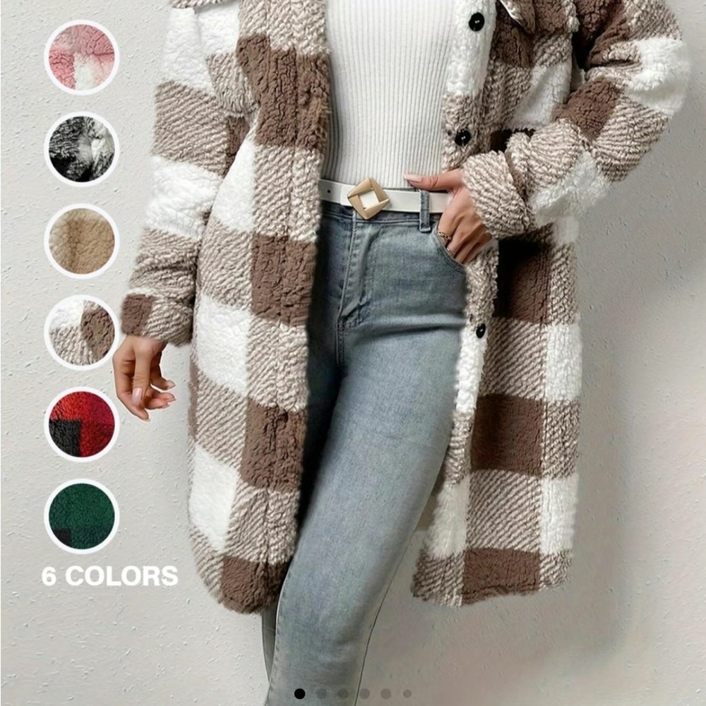 Brown and White Teddy Jacket with Oversized Fit and Plush Material